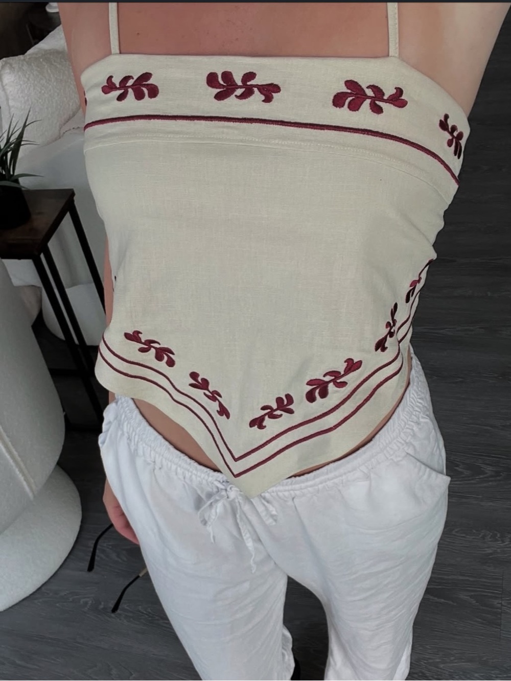 Cream Embroidered Bandana Top